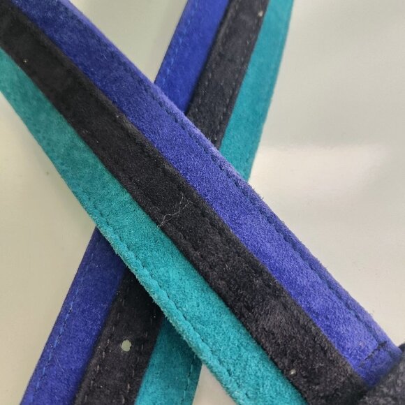 Vintage Jaeger Blue Black Turquoise Suede Belt Size 32 - Picture 4 of 5